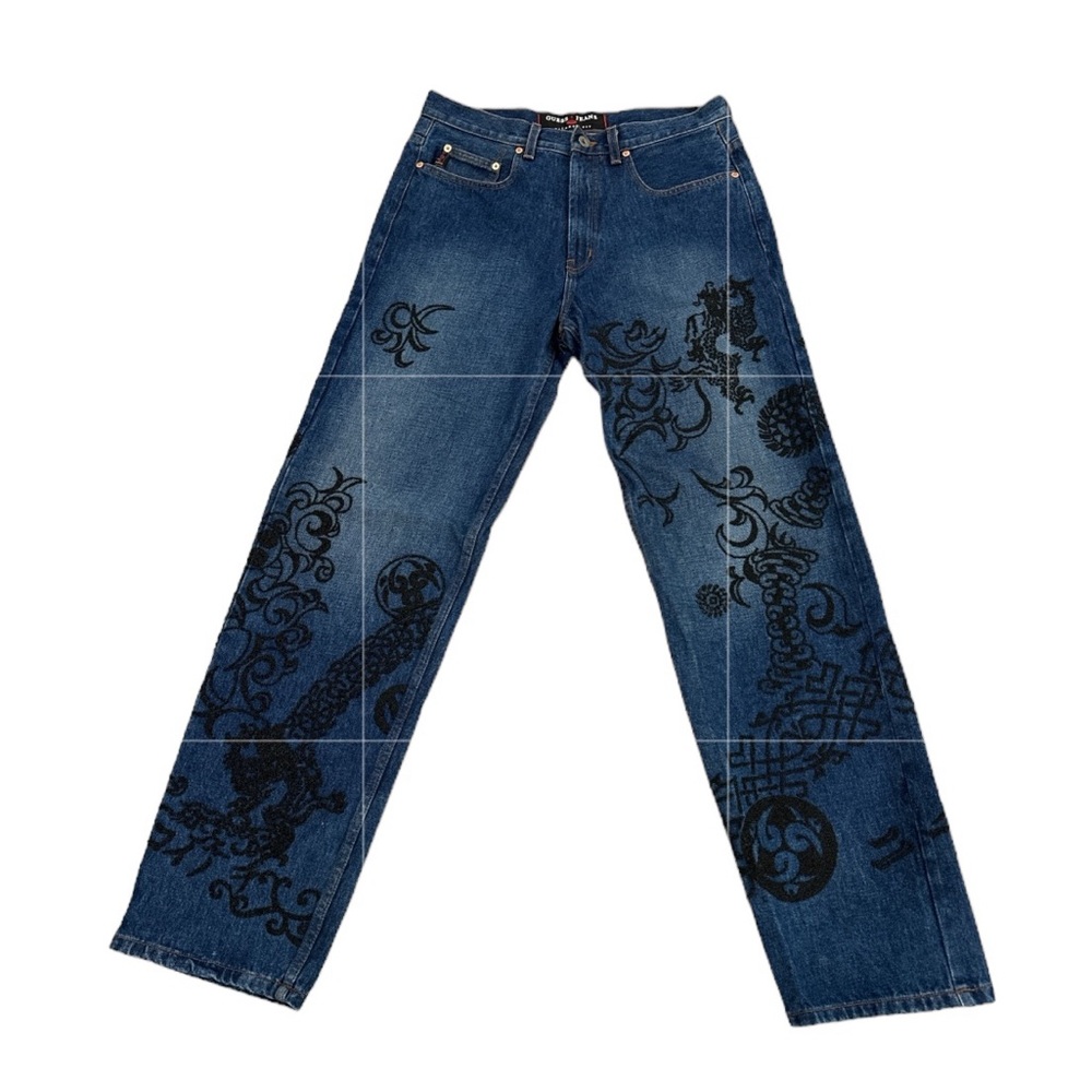 Vintage Beaded Design Medium Wash Relaxed Fit Guess Jeans